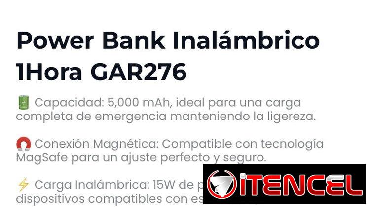 🔋 Power Bank inalambrico 1HORA de 10mil mAh