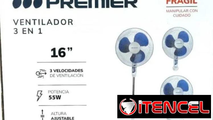 Ventilador 3 en 1 Premier 16¨, Funciones: Ajustable en 3 configuraciones: piso, mesa o pared.  Potencia: Motor de alto r