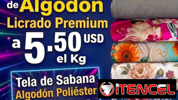 Tela y tejidos de calidad Algodón Licrado Premium y tela sábana estampada algodón poliéster por rollo 5.50 kg de licrado