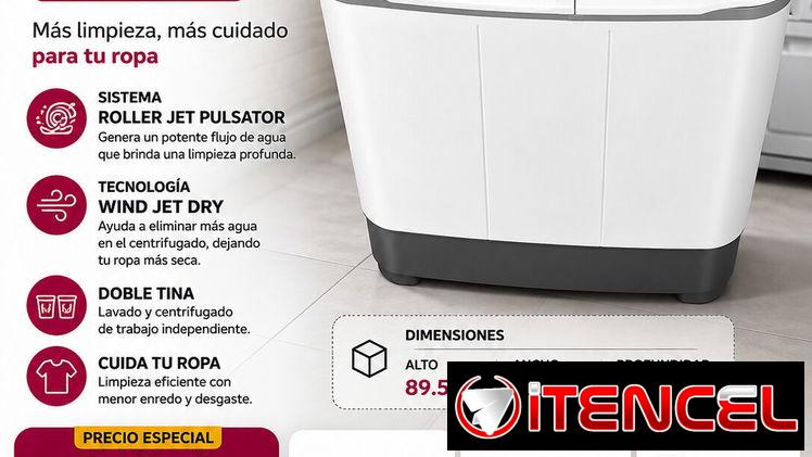 Lavadora Semiautomatica LG 8KG , Doble Tina , Sistema Roller Jet Pulsator + Oferta 12Gb de Datos