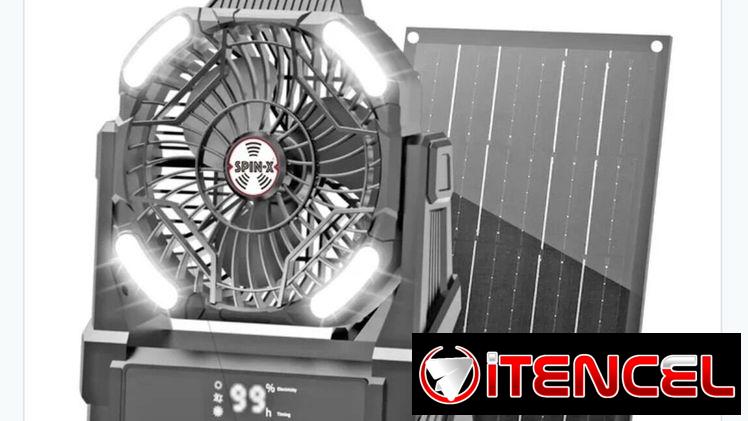 Ventilador portátil Spin-X con luces led + panel solar de 10 W