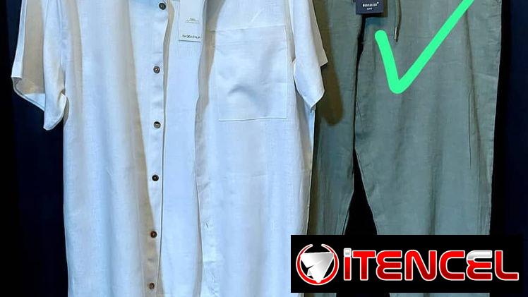 Camisa verde olivo de lino manga largas y mangas cortas , Camisa verde pastel , pantalón verde , pantalón negro de lino