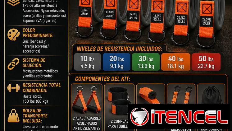 🏋️‍♂️ MODO GYM 🏋️‍♂️KIT DE BANDAS DE RESISTENCIAS CON ACCESORIOS. MENSAJERÍA CON FACTURA. 📲 54833699