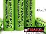 Batería recargable Nimh AA de 1.2V y 3000Mah
