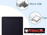Panel solar para cámaras, celulares, tablets, powerbanks, ajustable a 360 grados y con varios conectores