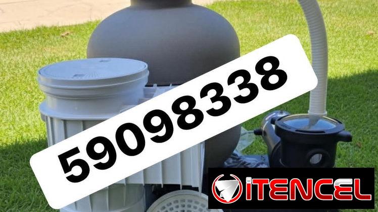 Kits de piscina, bomba, filtro, skimmer, toma de fondo, inyectores y arena sílice .