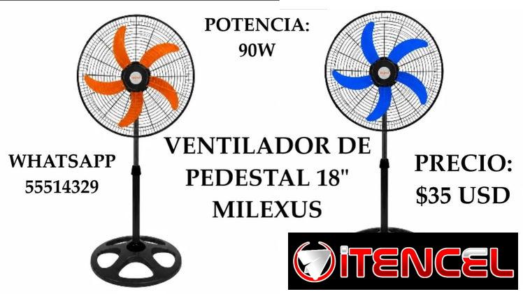 VENTILADOR DE PEDESTAL 18″ MILEXUS, 90W DE POTENCIA,ENTREGA DE FACTURA A SU NOMBRE. VARIEDAD DE ELECTRODOMÉSTICOS, ETC