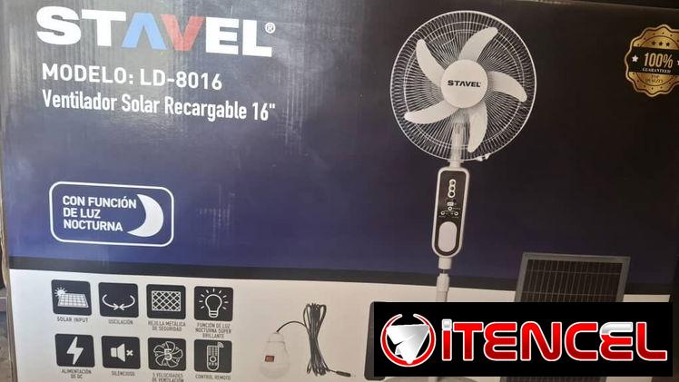 🔆 Ventilador Recargable de 16 pulgadas. Marca: STAVEL, LD-8016. Batería: LiFePO4, 7200 mAh. Potencia 26W.
