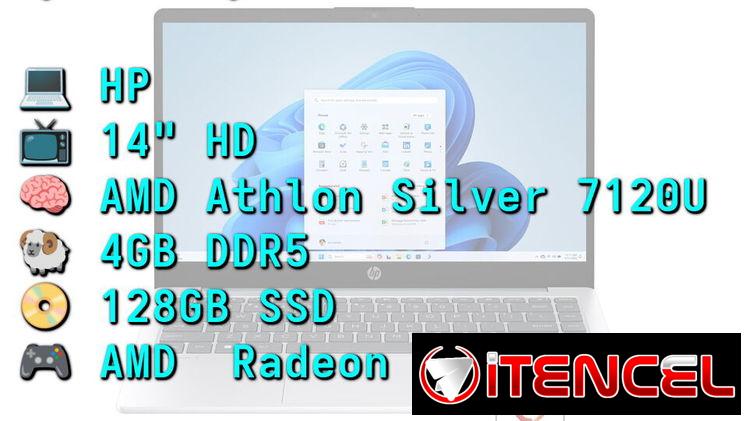 LAPTOP 🎁NUEVA🎁📦CAJA, HP (14-em0002wm), 14″ HD IPS, AMD Athlon Silver 7120U, 4GB DDR5, Radeon 610M, 128GB SSD, 8Horas
