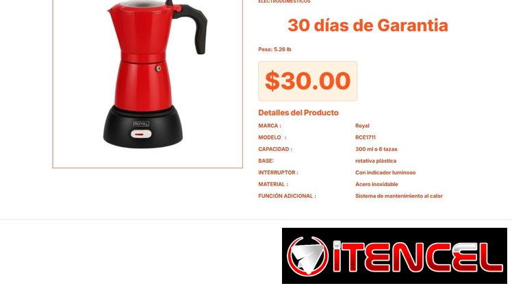 Estilo y elegancia tiene esta Cafetera eléctrica Royal Roja hoy mismo VPT#-0061