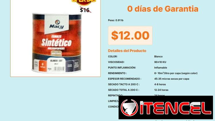 Pintura Esmalte Sintético Blanco Condiciones Uso, Esmalte Blanco No Aplicar Riesgo de Lluvia VPT#-0531