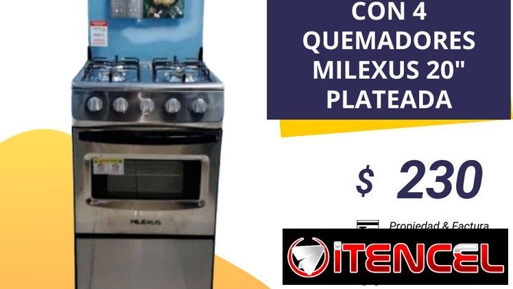 COCINA DE GAS CON 4 QUEMADORES Y 20″ NEGRA o PLATEADA MILEXUS