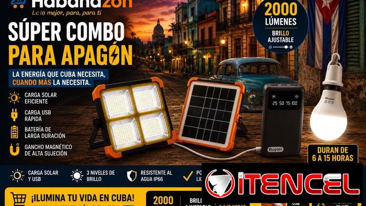 Lámpara solar con panel incorporado y capacidad para cargar celulares y power bank con baterías de litio