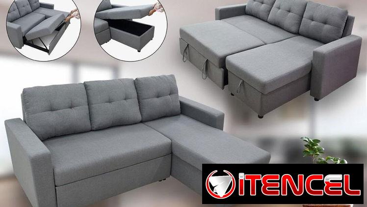 Sofa cama grande color gris con baúl sofa cama importado
