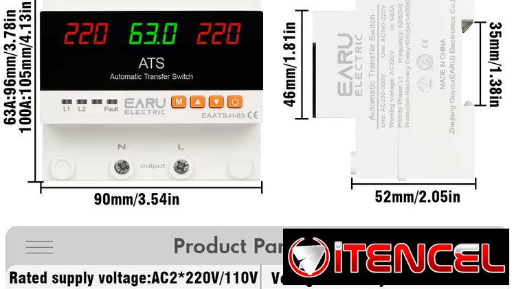 ATS Tranfer y Protector de corriente de sobrevoltaje 2 en 1,  63A 110Vol 2Polos