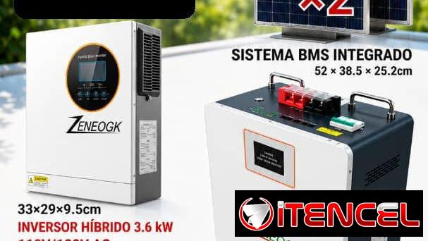 Kit solar de 3.6kw con batería de 8038wh más 2 paneles solares de 585wh (2400)