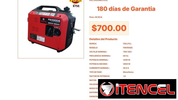 Planta Eléctrica Hollfill 3600W con Protección Inverter y Modo Eco VPT#-0247