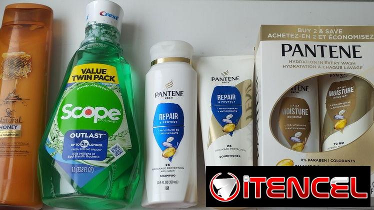 Champú acondicionadores Pantene, enjuague dental (bucal) y acondicionador suchel Camacho.