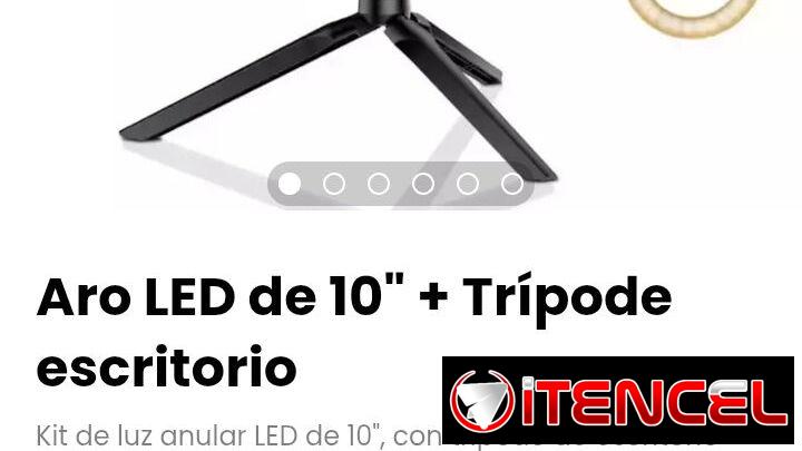Aro LED de 10″ + Trípode escritorio. Soporte de teléfonos integrado