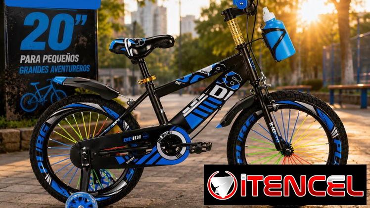 Bicicletas medida 20 azul nuevas en su caja con ruedas de apoyo y pomo de agua