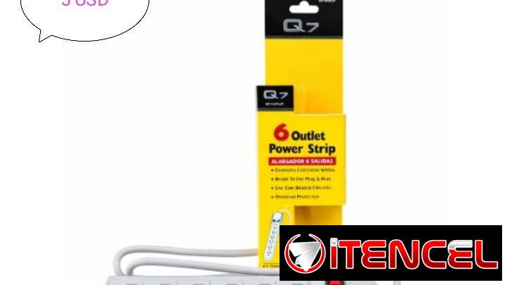 REGLETA ELECTRICA Q7 6 SALIDAS 110/120 V – 85 CM y   EXTENSION ELÉCTRICA 15FT. CON MULTI TOMA-Q7