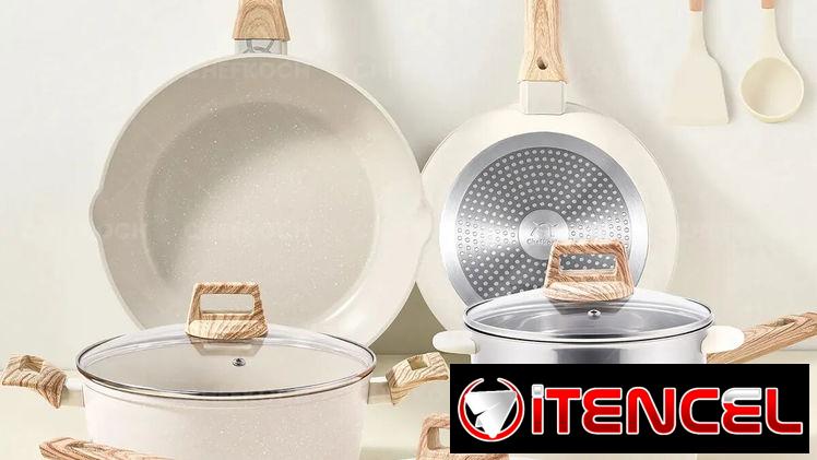 Batería De Cocina Chefkoch, Modelo Grueso, Color Blanco, Antiadherente de Cerámica, 11 piezas