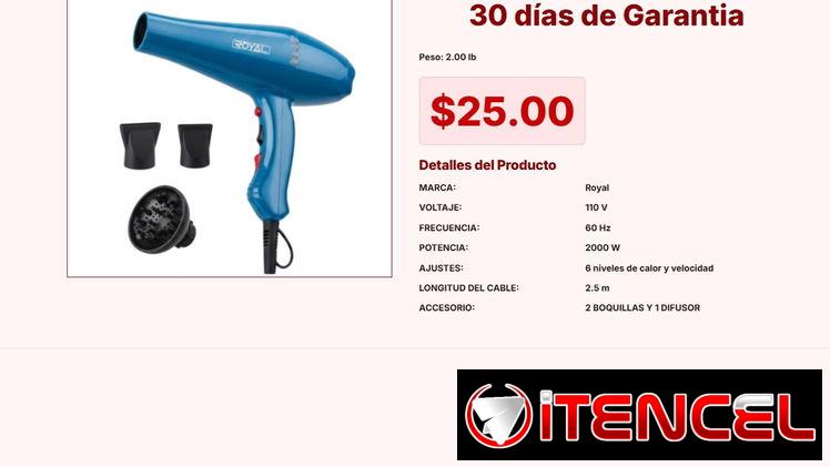 Secador Royal de 2000W con Diseño Ergonómico y 6 Niveles de Ajuste VPT#-0272