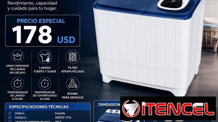 LAVADORA SEMIAUTOMÁTICA ENERLIFE 7KG Nuevas en Caja