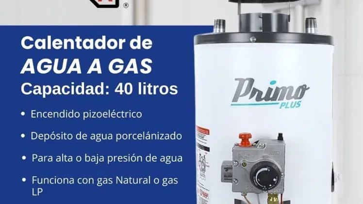 Calentador de agua a gas marca Primo Plus 40 litros