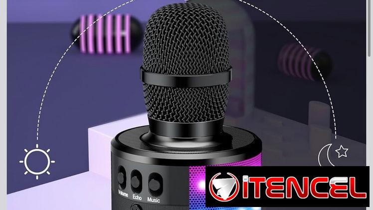 Micrófono de karaoke BONAOK para niños y adultos – micrófonos Bluetooth con luces de disco, efecto eco, altavoz incorpor