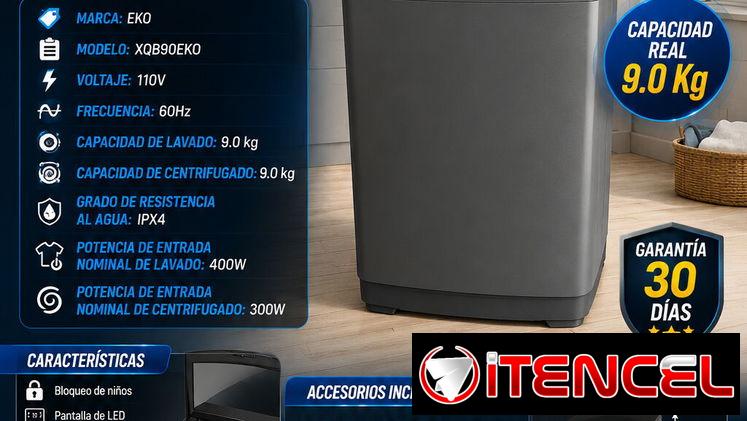 💧🧼 9KG💧🧼 LAVADORA AUTOMÁTICA EKO 9KG. MENSAJERÍA CON FACTURA Y GARANTÍA. 📲 54833699