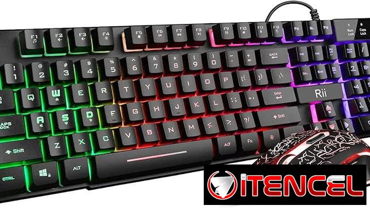 Juego de teclado y Mouse combo  Gaming Rii. Semi mecanico retroiluminado rgb arcoiris