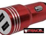 Cargador para Auto 1HORA aluminio GAR108 Rojo, de 2 puertos USB Carga rápida. Nuevos