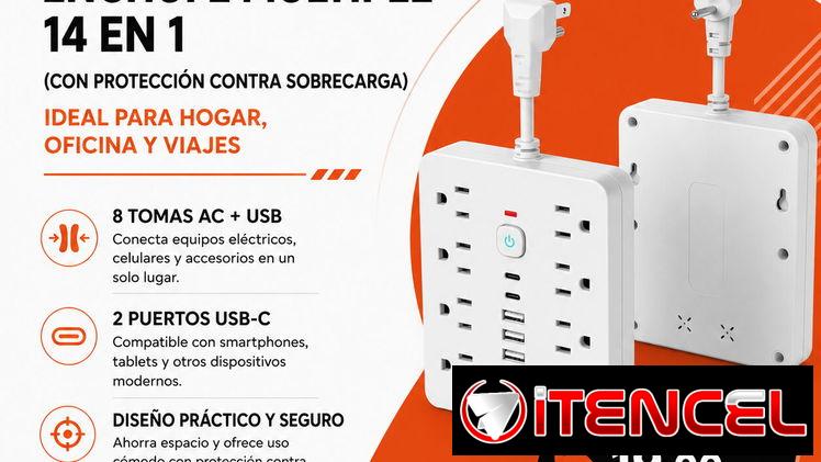 Enchufe Múltiple 14 en 1 con USB-C y Protección contra Sobrecarga | Hogar en La Habana