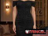 Vestido Midi Drapeado “Off-Shoulder” – Elegancia Atemporal en Negro Talla M, L 25