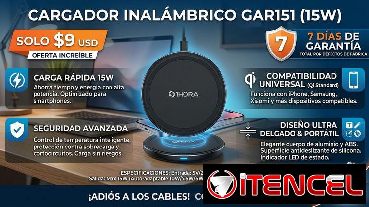 Cargador Inalámbrico Carga Rápido 15W