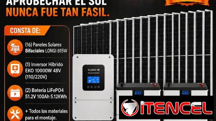 ☀️ KIT 10KW INVERSOR ☀️ CON 10KWH BATERIAS EKO Y 16 P.SOLARES DE 615W. GARANTIA 1 AÑO Y TRANSPORTE. TL 54833699