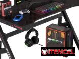 🎮🖥️ MESA GAMING 47″ BESTOFFICE FIBRA DE CARBONO ROJA CON PORTAVASOS Y SOPORTE AURICULARES ENVÍO DISPONIBLE* + GARANTÍA