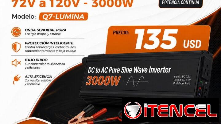 ⚡🔋 INVERSOR 72V a 120V – Q7 LUMINA 3000W 🔋⚡