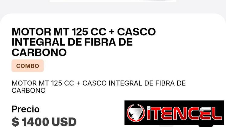 MOTO MT 125 cc + CASCO INTEGRAL DE FIBRA DE CARBONO