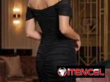Vestido Midi Drapeado “Off-Shoulder” – Elegancia Atemporal en Negro Talla M, L 25