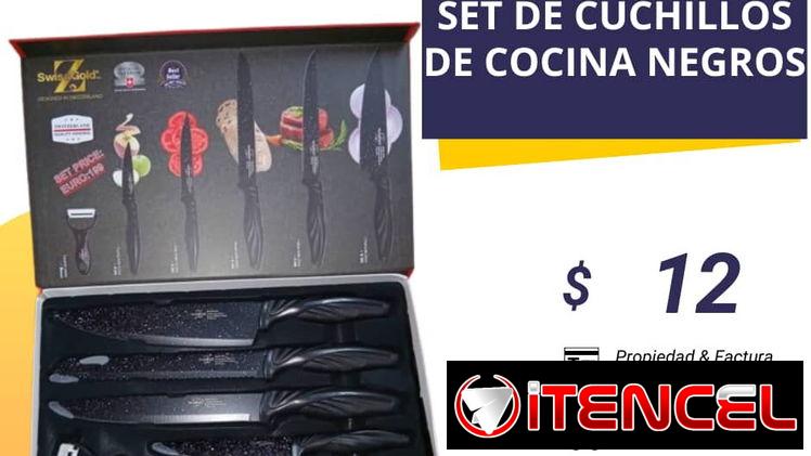 Juego de cuchillos negros con mango de plástico antideslizante