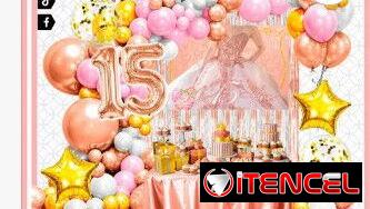 Set decorativo mis 15 rosa oro