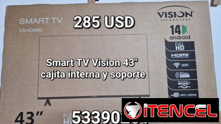 Smart TV de 43″ con cajita interna y soporte a la pared