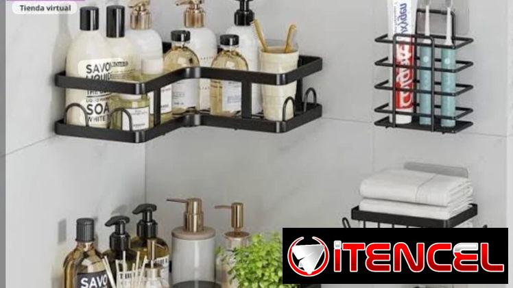 Set de 5 piezas de organizador para baños sin perforación de metal.