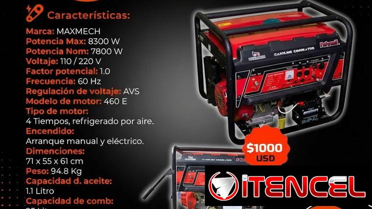 💡8300W💡GENERADOR ELÉCTRICO MAXMECH 8300W -110/220V. MENSAJERÍA, FACTURA Y GARANTÍA.TLF 54833699