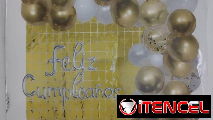 Set de Globos de 72 Piezas – Plateado y Blanco (Cortina y Mantel)