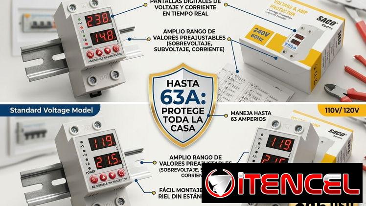 Protector de voltaje inteligente para toda la casa 110V y 220V 63A máximo. Proteje equipos de refrigeración también