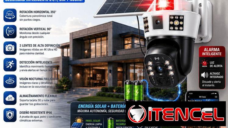 Cámara de 3 lentes Visión 4k/Solar/Alarma