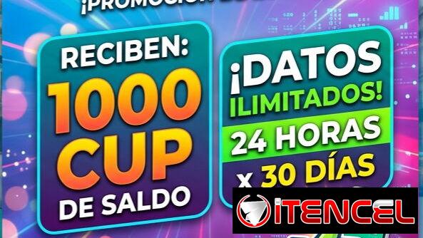 Recarga 1000 CUP + Datos Ilimitados x 30 días   Reciben 1000 CUP de Saldo y Datos Ilimitados 24 h x 30 días  Promo!